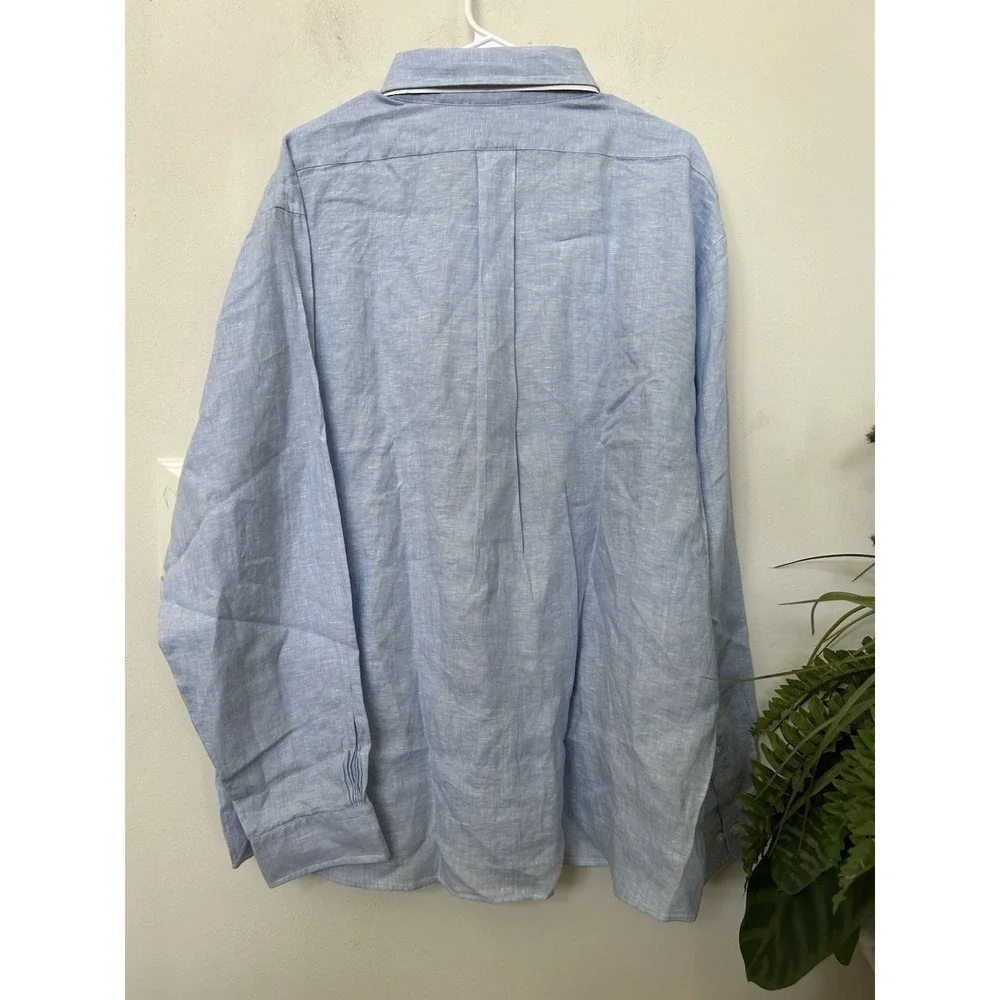 NWT Brooks Brothers Light Blue Irish Linen Polo Shirt Mens Long Sleeve Preppy 2X